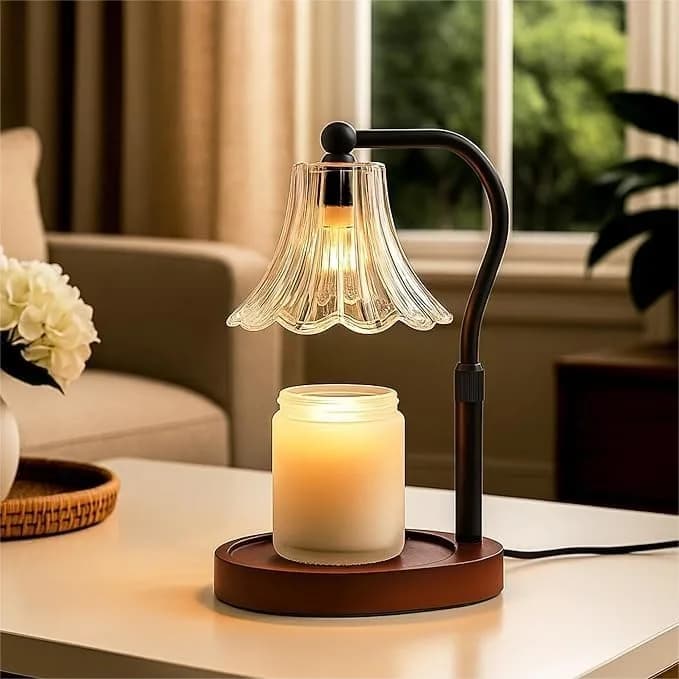 Lampada Scaldacandele con Timer e Dimmer, Altezza Regolabile per Candele in Vaso, Noce