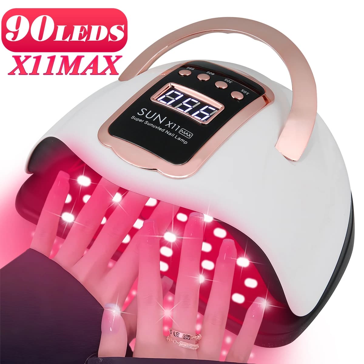 Luce professionale per unghie, essiccatore a luce UV a LED per smalto gel per unghie con 90 perline lampada 4 impostazioni timer e schermo LCD touch screen,