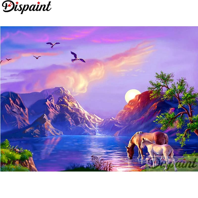 Dispaint Full Square/Round Drill 5D DIY Diamond Painting "Mountain horse scenery" Embroidery Cross Stitch Home Decor Gift A11765
