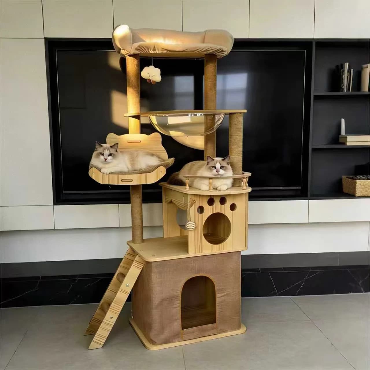 Cat Tree 4 Levels, Modern Classic Climbing Frame & Bed, Eco-Friendly Compact Design for Small Spaces