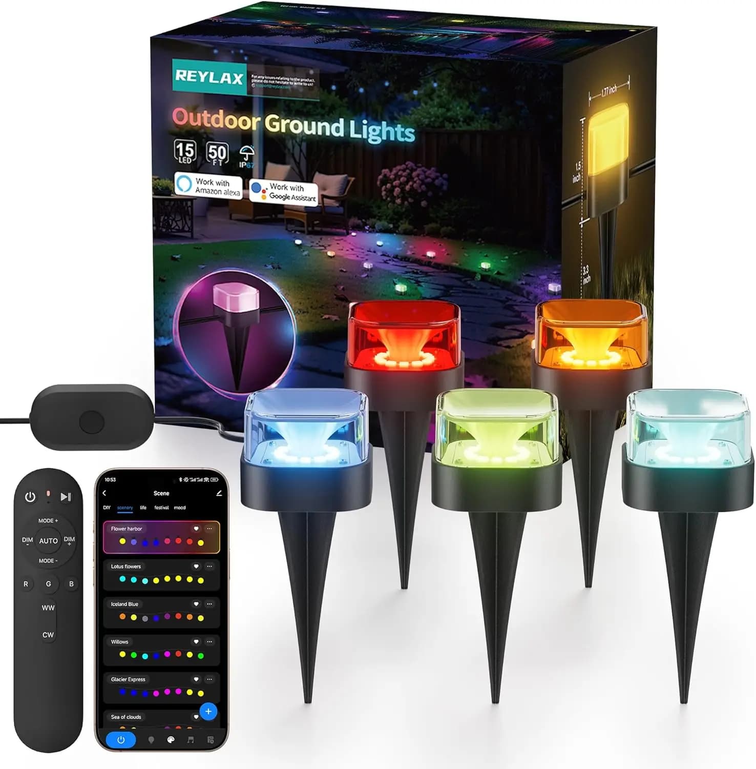 Luci da Giardino RGB per Esterni da 15 Metri, Confezione da 15 con Luce Bianca Calda/Fredda, Impermeabili IP67, Sincronizzazione Musicale e Controllo App, Compatibili con Alexa/Google