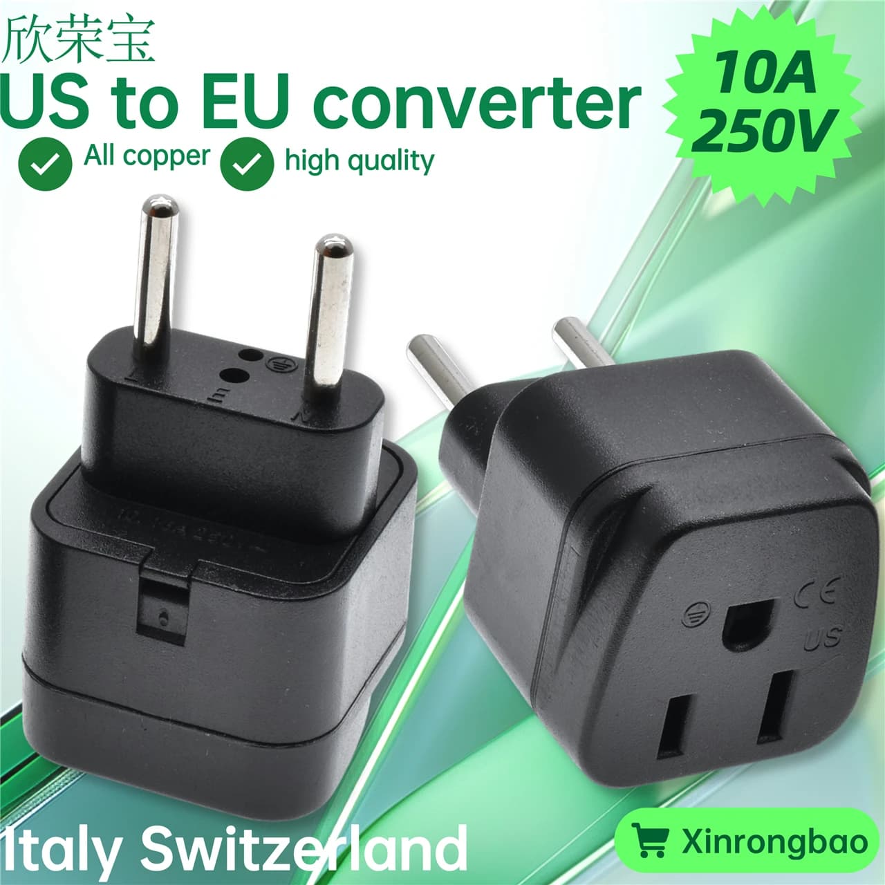 Spina da US a UE Convertitore da 4,0 mm Caricatore da muro Adattatore di commutazione Spina Conversione di alimentazione da viaggio Adattatore spina Italia Svizzera Europa