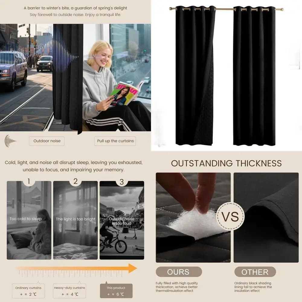 Tende Oscuranti Termoisolanti, 52x96, Oscuramento Totale, Rivestimento Nero, 2 Pannelli