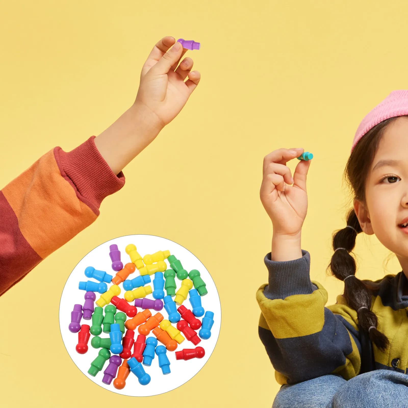 60 Pezzi in Legno per Scacchi Volanti, Colorati, per Giochi da Tavolo, Piccoli Pezzi di Ricambio Educativi, Accessori per Set di Gioco