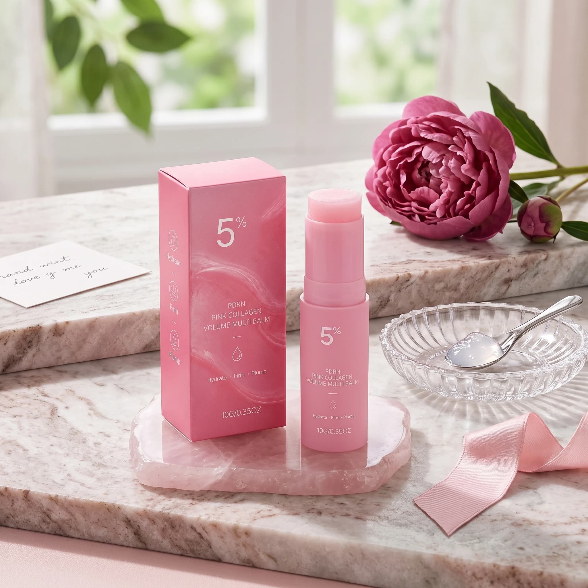 5% PDRN Pink Collagen Multi Balm Stick Hydrating Firming Plumping Smooth Fine Lines Barrier Repair Collagen Solid Balm 10g