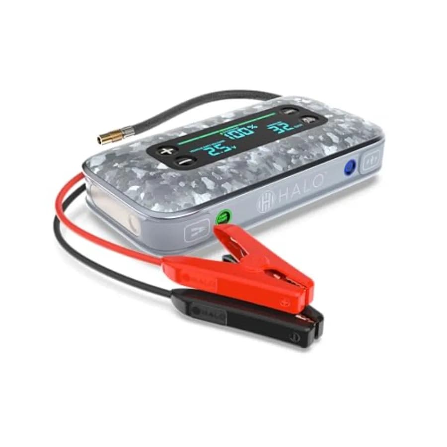 Avviatore di Emergenza Portatile per Auto 1750A con Compressore d'Aria da 130 PSI e Power Bank USB da 59.9Wh, Argento, Ampio Display, per Emergenze