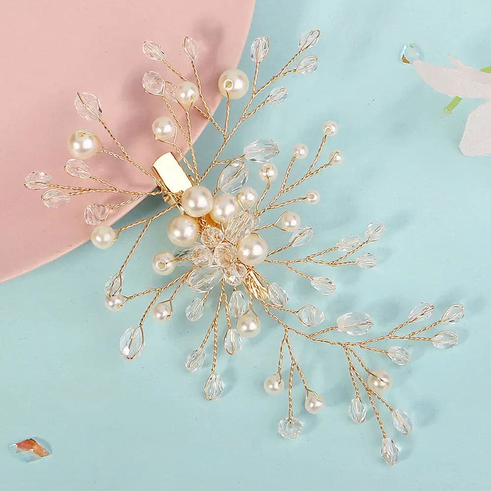 Fermaglio per Capelli con Perle per Matrimonio, Elegante Decorazione per Acconciature da Sposa, per Feste e Uso Quotidiano, Realizzato in Perle Artificiali e Lega di Zinco