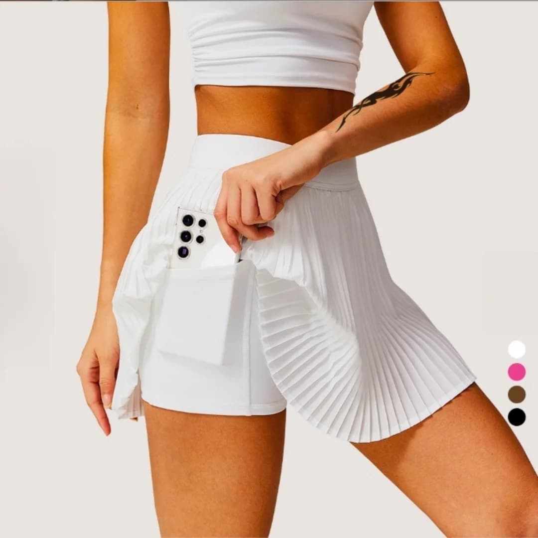 Tuta fitness plissettata con gonna da tennis da golf 2 in 1 alla moda da donna con tasca interna, stile sexy da donna