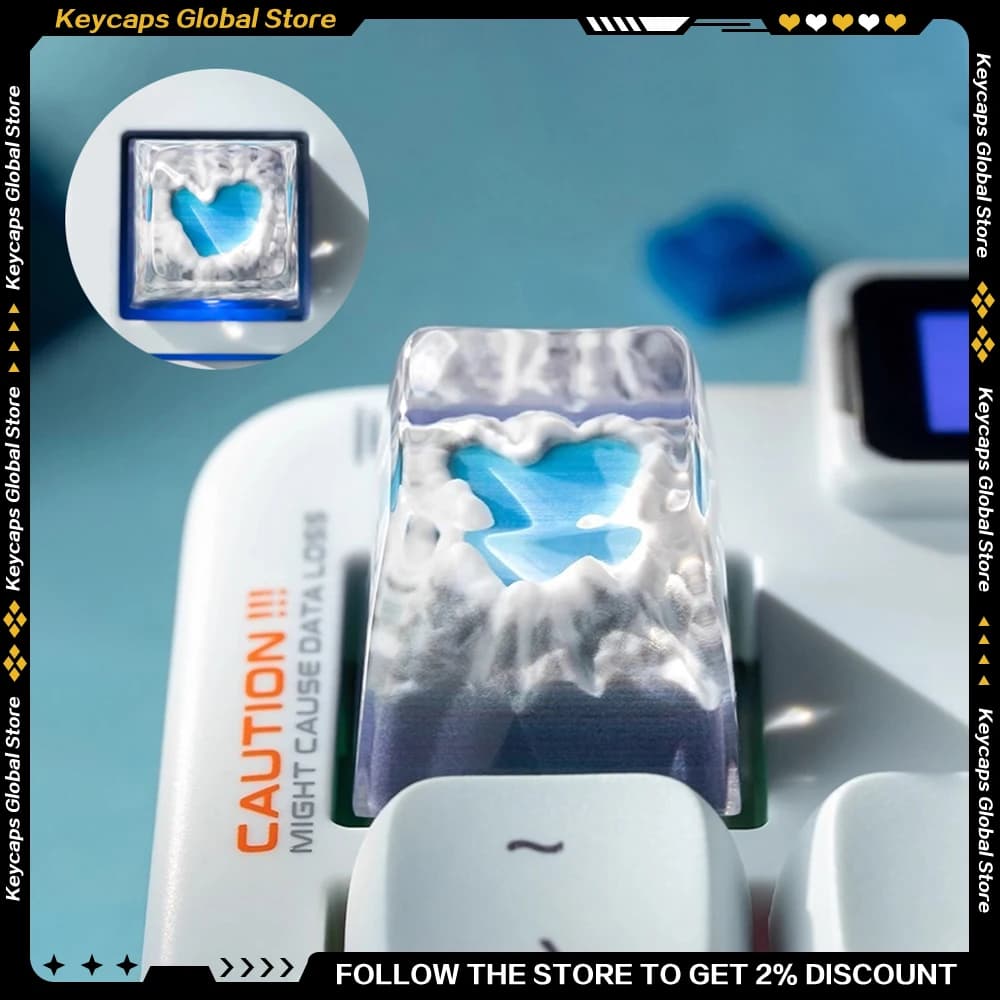 Copritasti Blue Love Resina Stampa 3D Copritasti artigianali traslucidi creativi personalizzati per tastiera meccanica Profilo Cherry