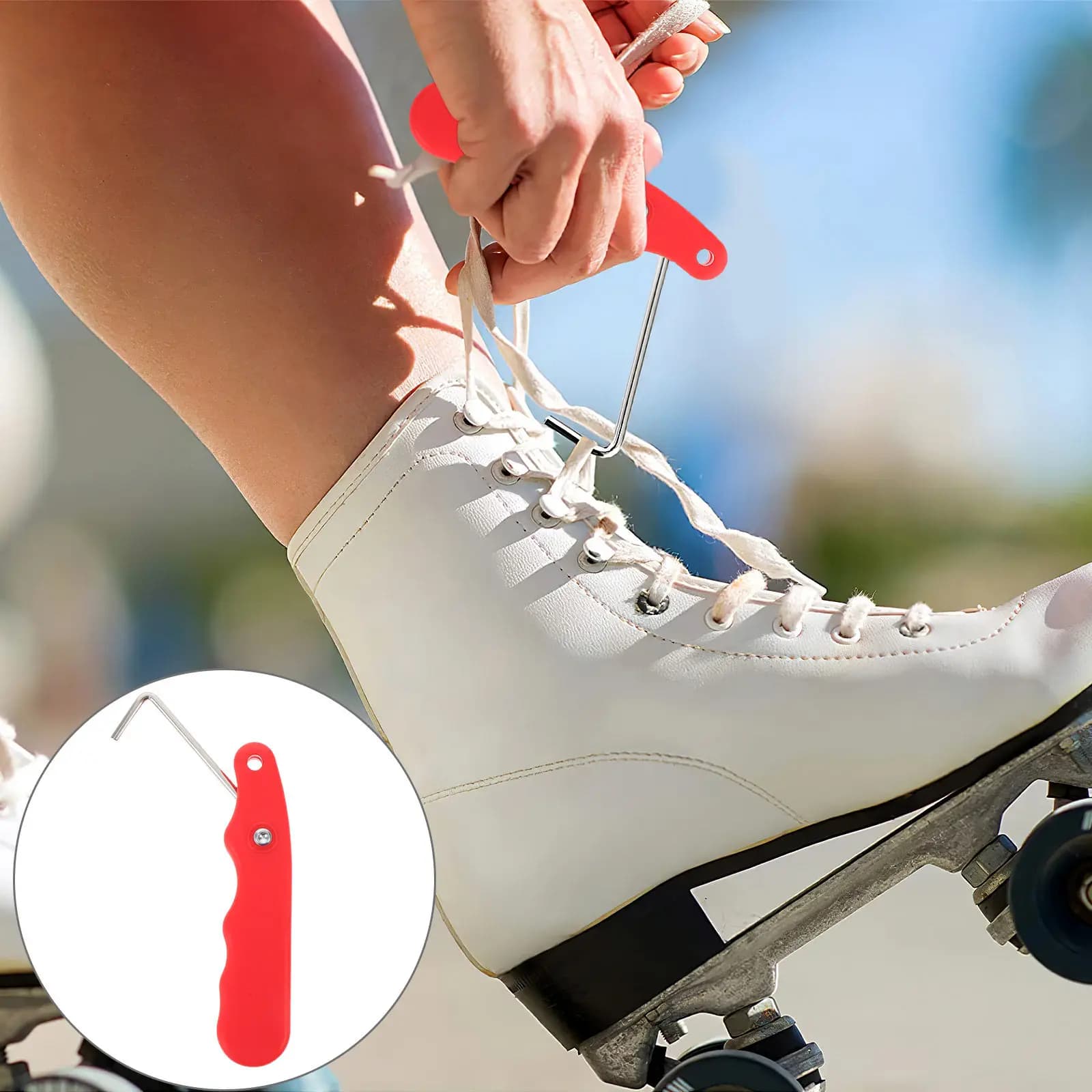 Red Foldable Hockey Skate Lace Tightener Stainless Steel Ice Skate Lace Hook Quick Lacing Tool for Ice Hockey Boots Figure