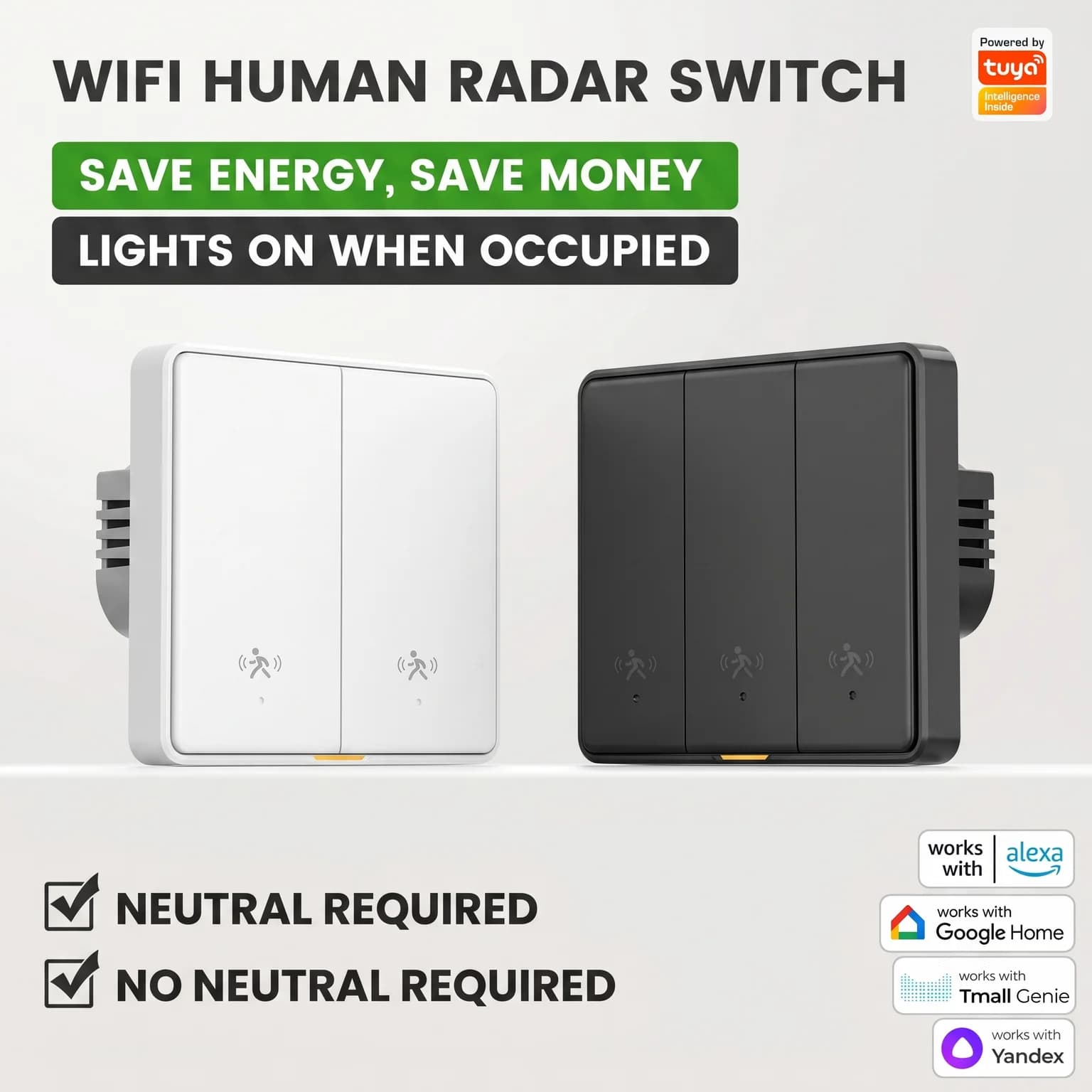 10GHz Radar Switch Smart Auto-Sensing Lighting Motion Sensor Switch EU Wall Light Switch for Tuya APP Remote Voice Timer Alarm