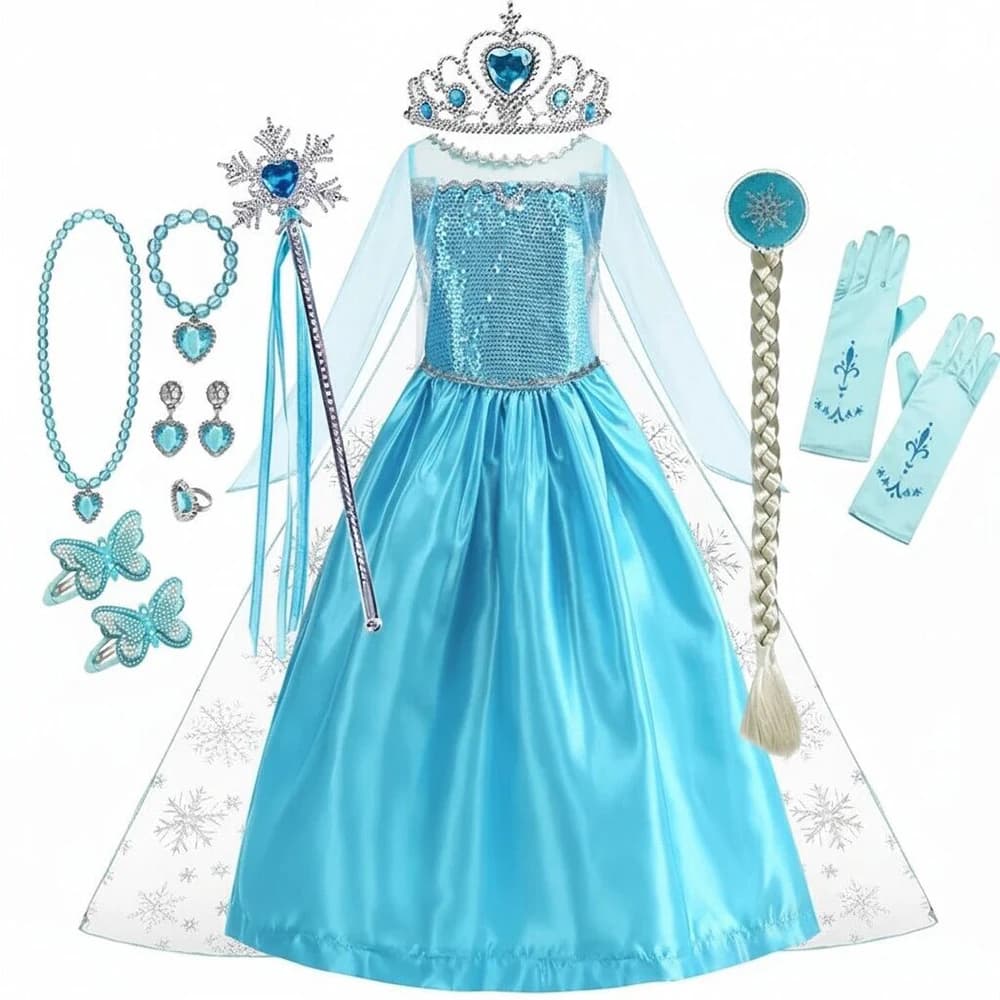 Vestito da Principessa Elsa Frozen 2026 per Bambina, Costume da Regina delle Nevi per Halloween e Feste, Abito per Bambini