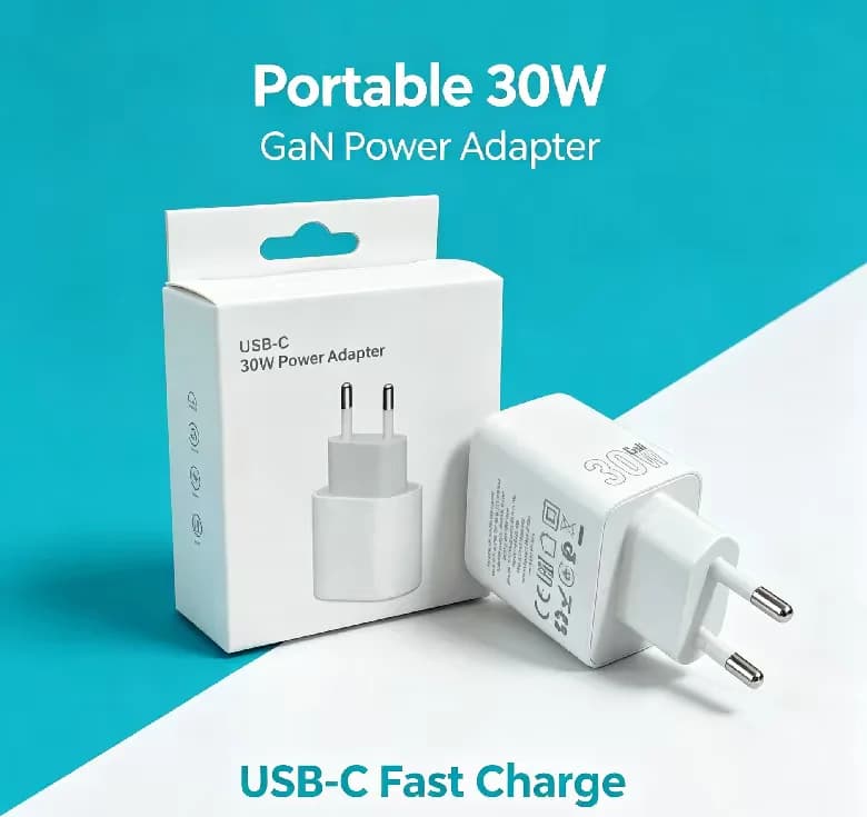 30W USB‑C PD Fast Charger US/EU Plug GaN Power Adapter Multi‑Port Quick Charge Wall Charger For Phone Tablet Notebook Travel Use