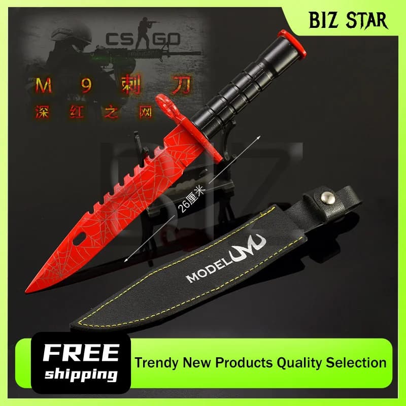30 cm/11.81 pollici GO'S Periferiche di gioco M9 Coltello da addestramento Web cremisi con custodia in pelle Modelli di armi in metallo Coltelli decorativi artigianali