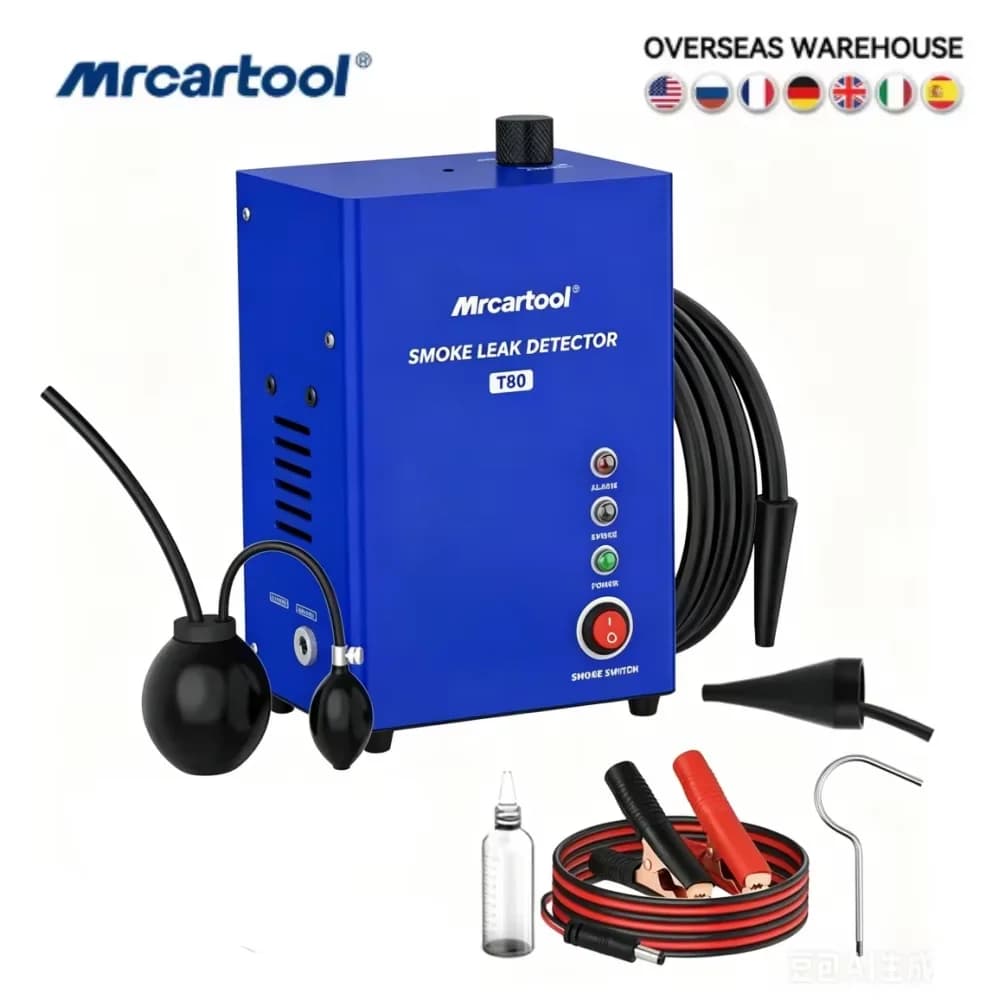 MR CARTOOL Automotive Smoke Machine Leak Detector EVAP Vacuum Smoke Tester Machine Built-in Air Pump Smoke Detector for All DC 12V Vehicles T80