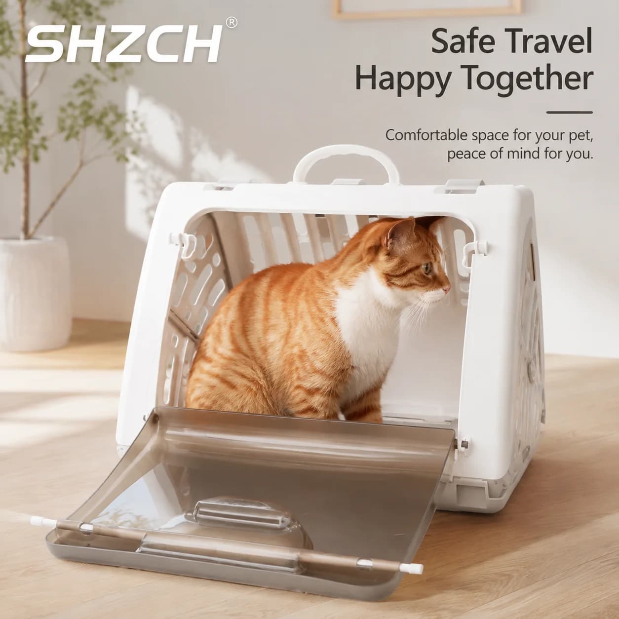 PP Tea-Tinted Transparent Pet Carrier Foldable Trapezoid Cat Crate Large-Capacity Portable Travel Box Handheld Dog Cat Bag