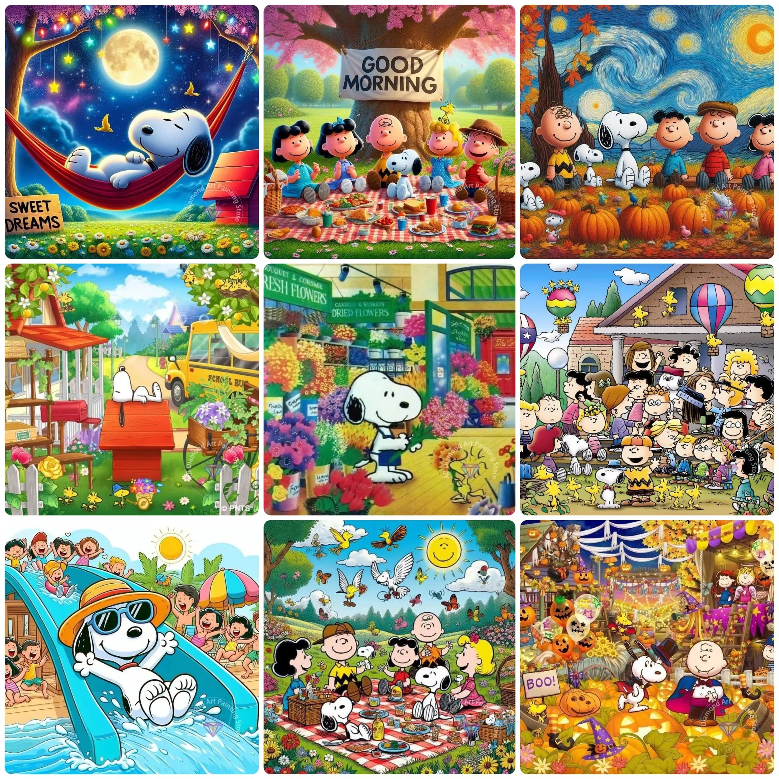 Kit per Diamond Painting, Set per Mosaico con Simpatico Cane Snoopy, Ricamo Anime, Punto Croce, Decorazione per la Casa