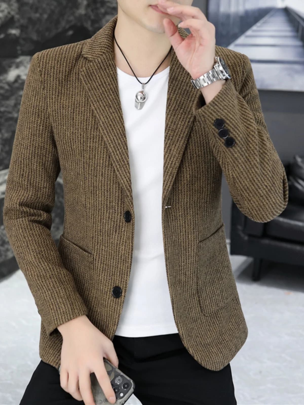 Slim Fit Men's Spring Autumn Casual Single-Breasted Jacket Thin Outerwear Fashionable Korean Style Youth Fashionable Outerwear