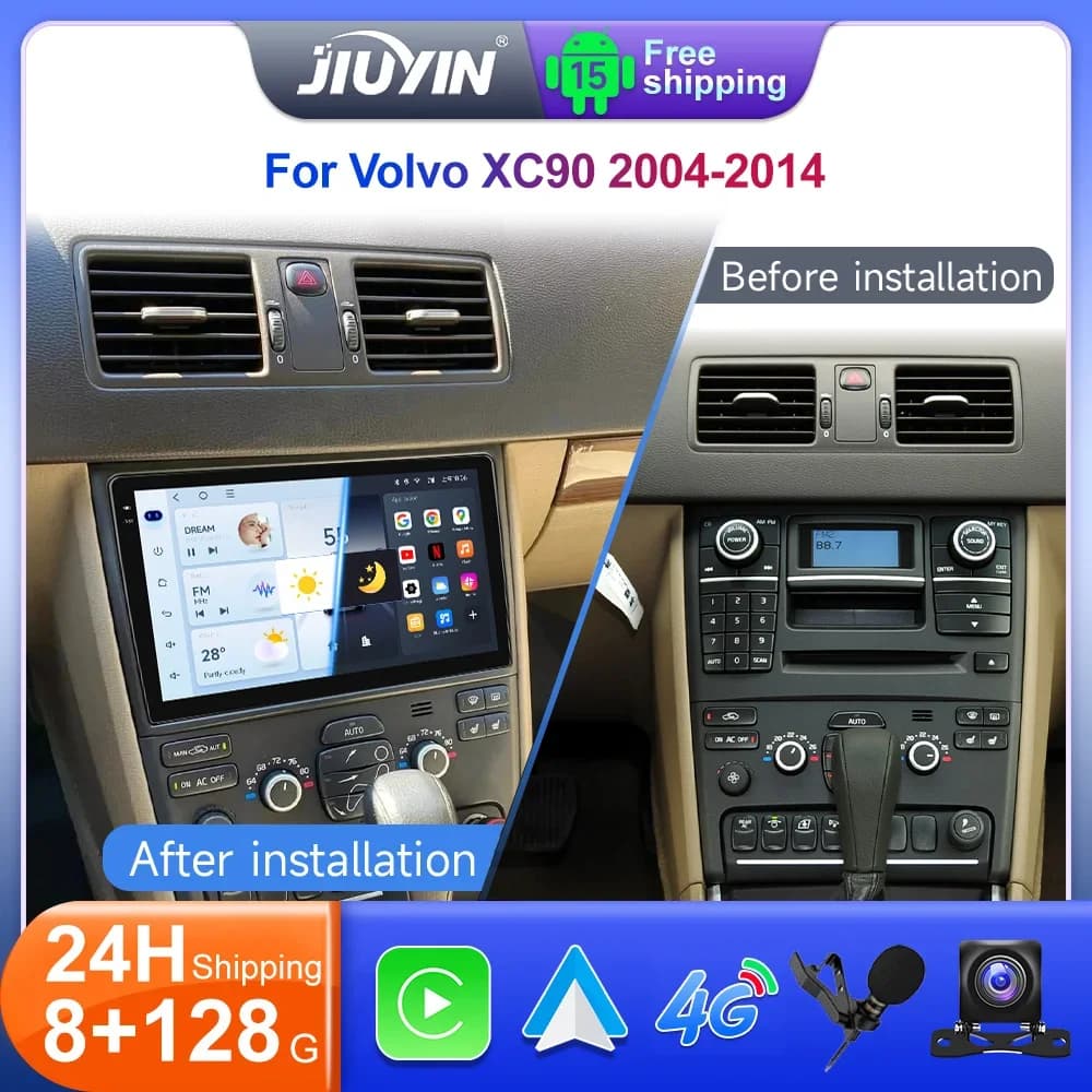 Autoradio JIUYIN 10.1\" per Volvo XC90 2004-2014, Android 15, Multimedia, CarPlay Wireless, Audio, Video, Stereo, GPS, Schermo