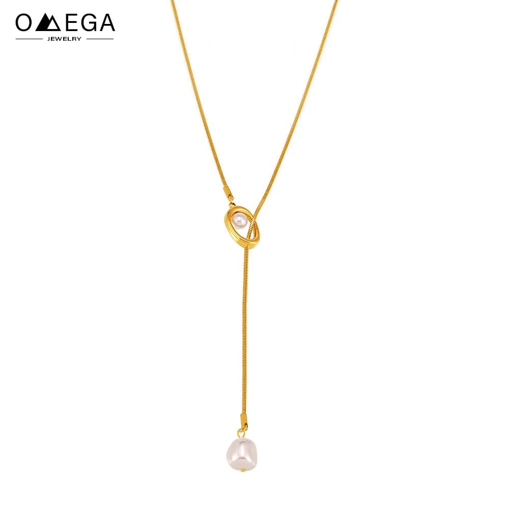316L Stainless Steel Sweater Chain Necklaces For Women 18k Gold Plated Waterproof No Tarnish Women's Adjustable Long Necklace