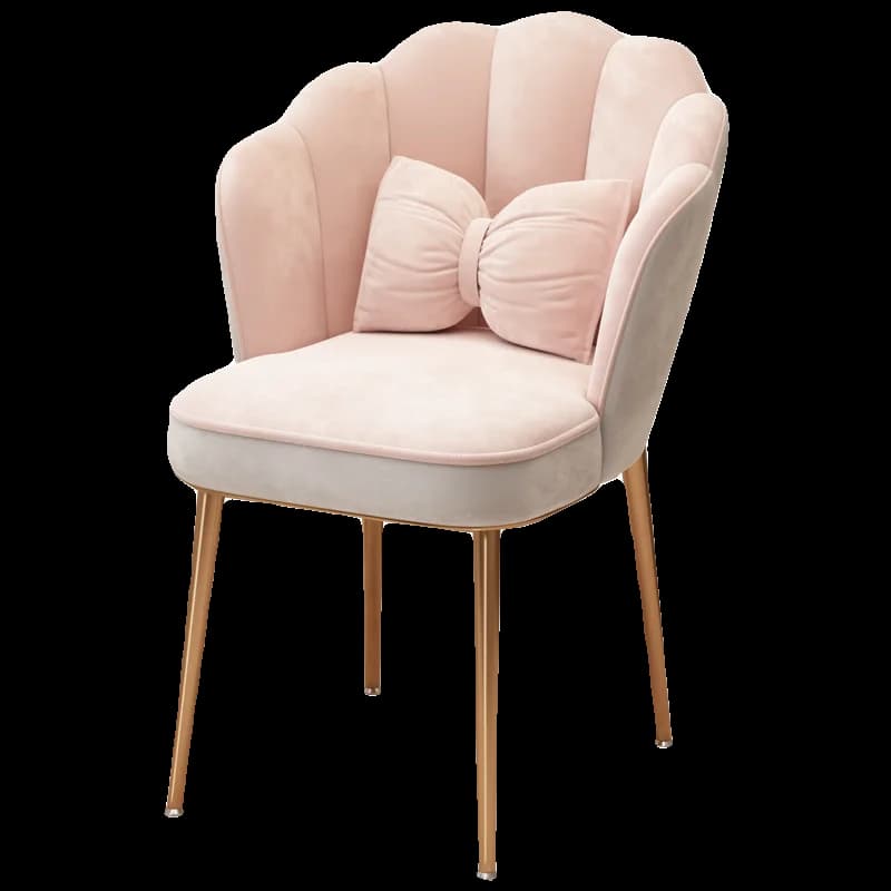 Sedia da Trucco Rosa con Design a Petalo per Uso Domestico, Sgabello di Lusso con Schienale per Nail Art e Tavolo da Toeletta, in Metallo, per Soggiorno