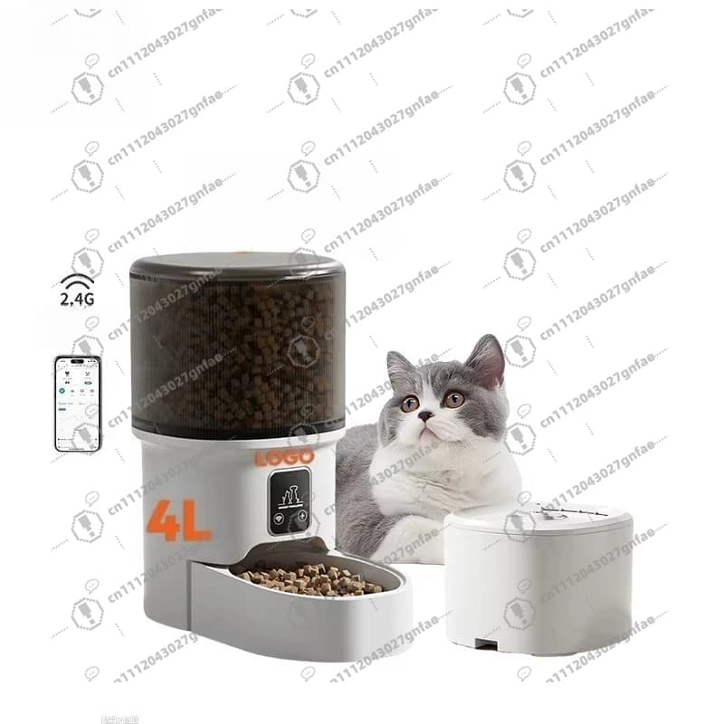 Distributore automatico di cibo per animali domestici con ciotole affiancate, regalo di Natale per gli amanti degli animali domestici