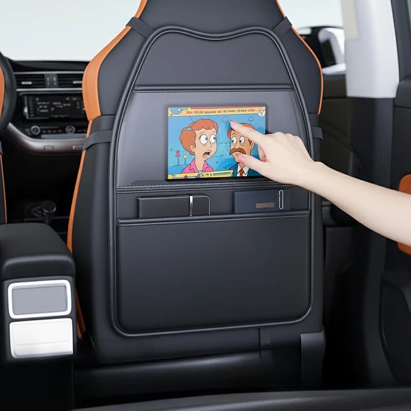 Car Seats Anti Kick Pad Protective Cover for Hanging Leather Auto Rear Seat with Organizer for Store iPad Pocket for Kids Accessories