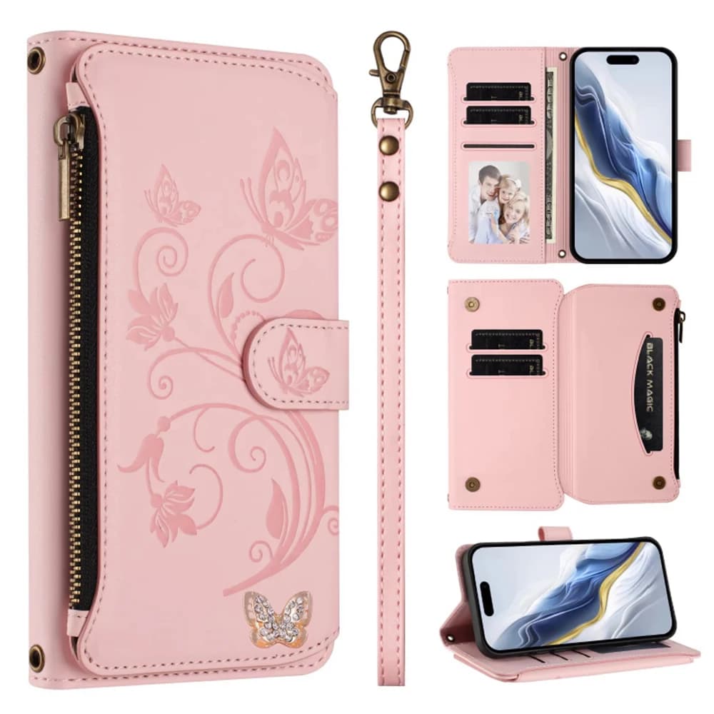 Leather Wallet Case with Motive Butterfly and Flowers for OnePlus Nord 5 4 3 2T 2 Lite N300 N30 N20 CE5 CE3 CE2 CE2 CE, with 5 Card Parts