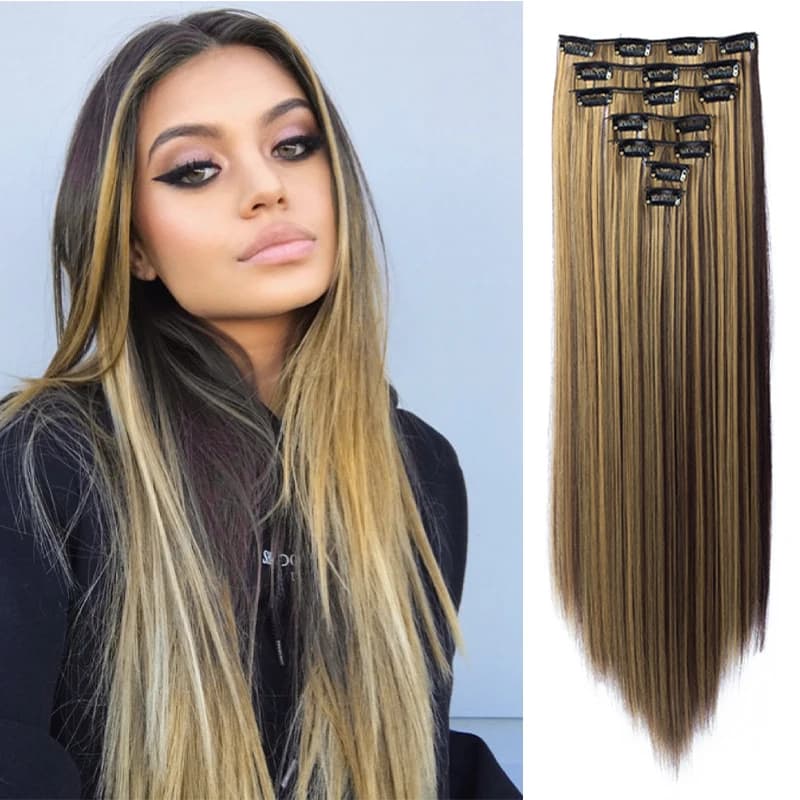 Clips in Hair Extensions for Women 22 Inch Long Corrugated Hair Extension Posts for Synthetic Full Head Hair Extensions