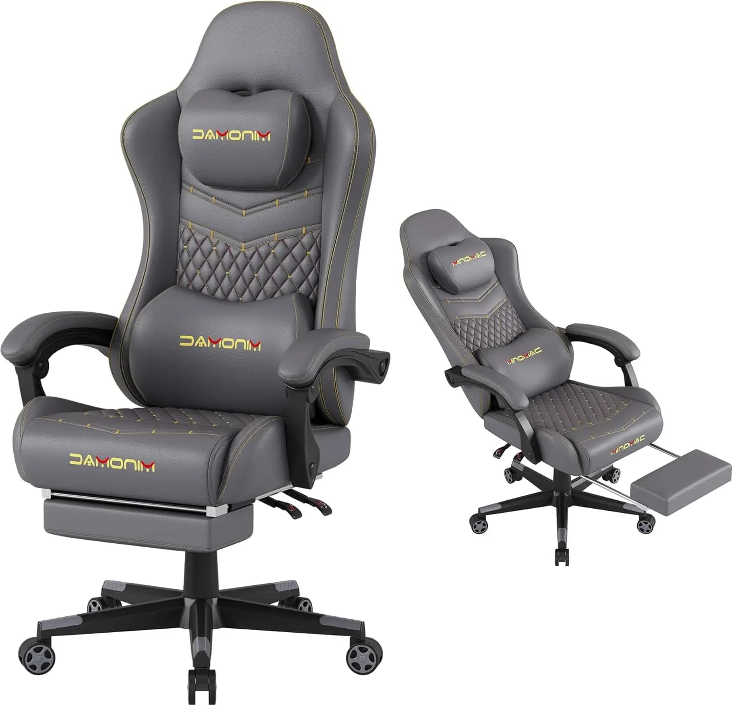 Sedia da Gaming Ergonomica per Computer, Portata 400 libbre, Poggiapiedi Retrattile, Supporto Lombare, Grigia