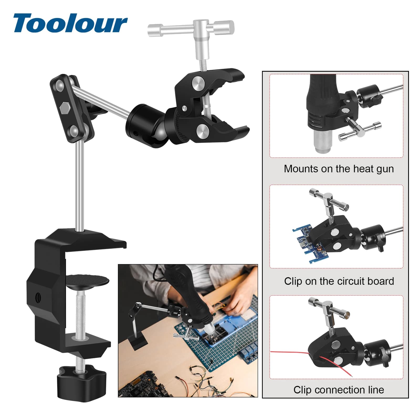 Toolour Saldatura Helping Hands Morsetto PCB Braccio magico Braccia flessibili in metallo Saldatura Strumento di terza mano per pistola ad aria calda/desaldatura