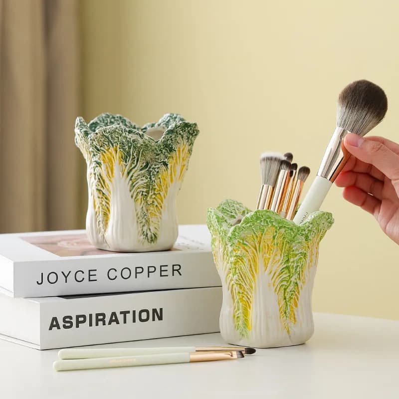 Cartuccia portaoggetti per pennelli per trucco in ceramica, scatola portaoggetti da tavolo multifunzionale, portapenne per rossetto, scatola per organizzare cosmetici