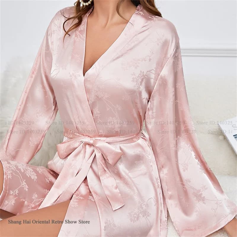 New Chinese Style Jacquard Women's Sleep Robe Home Dress Spring Summer New Sleepwear Bathrobe Kimono Gown Loose Satin Loungewear