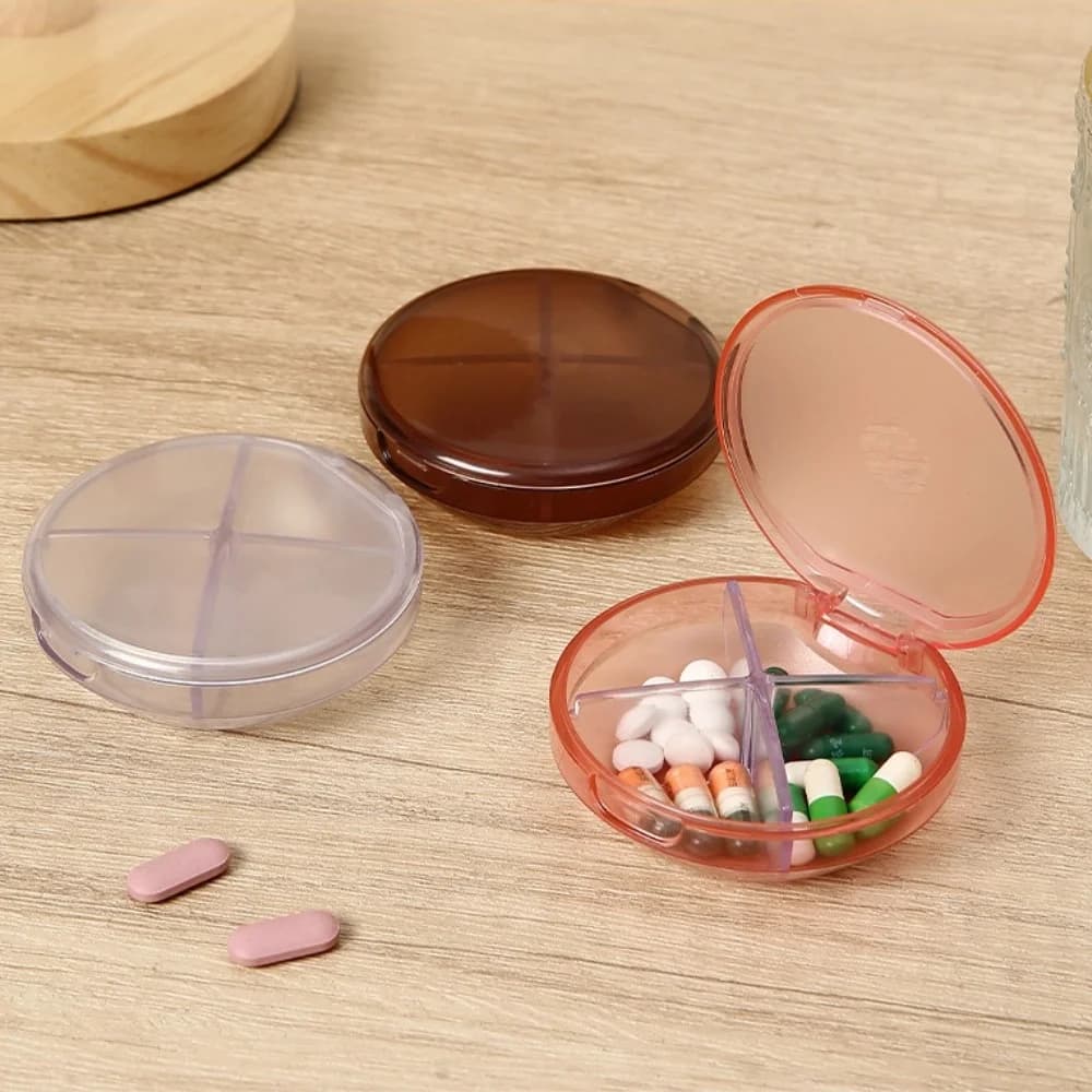 New Hot Premium Portable Travel Small Round 4 Grids Pill Box Cases Container Organizer Storage for Vitamin Medicine Fish Oils