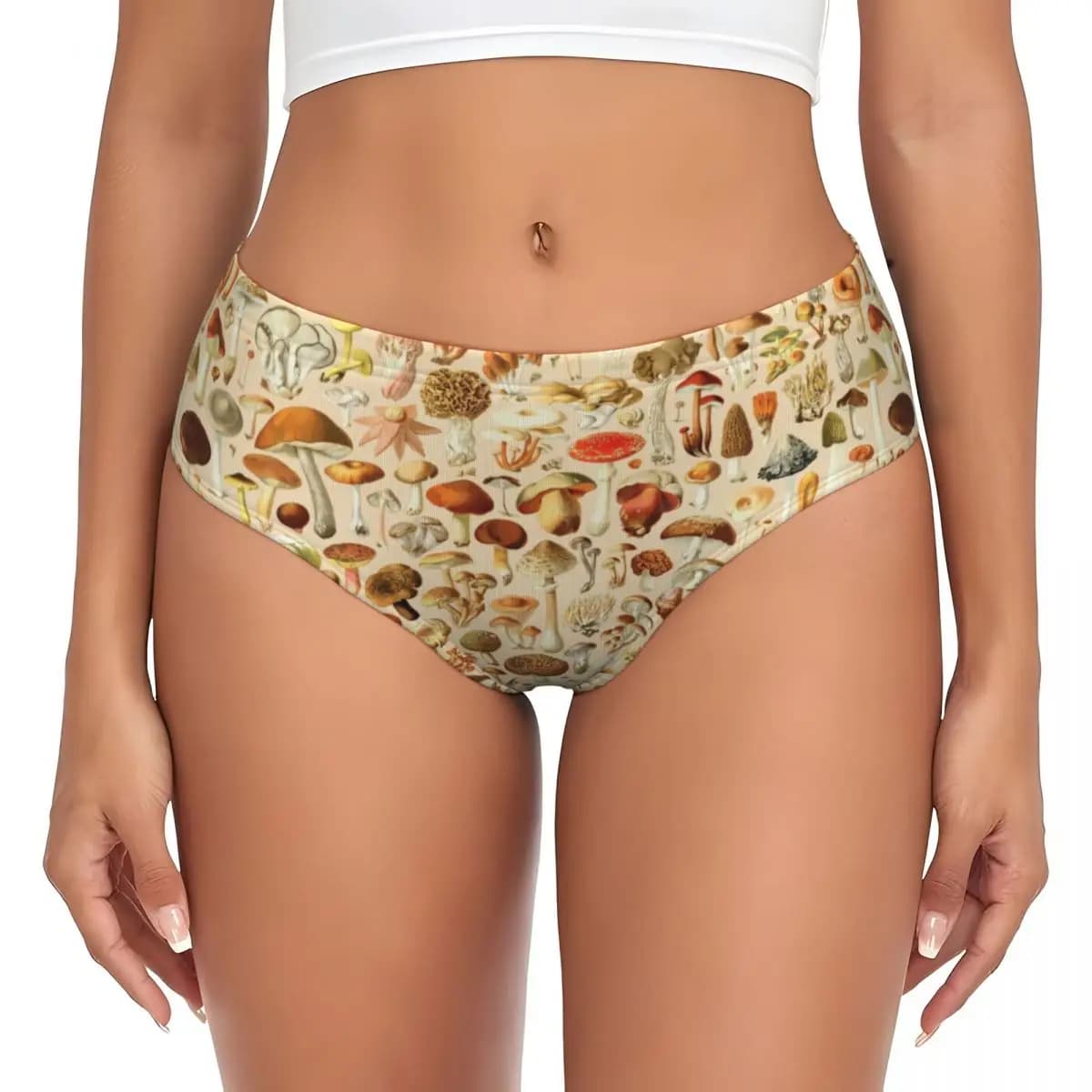 Slip da donna personalizzati con stampa di funghi psichedelici, elasticizzati e confortevoli, stile boho misterioso