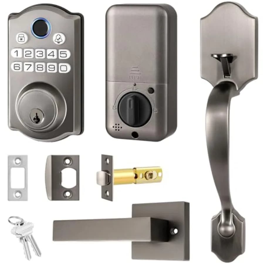 Serratura Intelligente con Tastierino e 2 Maniglie a Leva, Controllo 5-in-1 tramite Impronta Digitale/Password/APP/E-Key/Chiave, Wi-Fi Attivo 24 Ore, 12 M