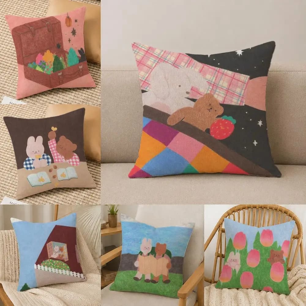 Pattern Y-yoou29 Cushion Cover Natural Linen Pillowcase Set, All-in-One Decor for Sofa, Bedroom & Chair