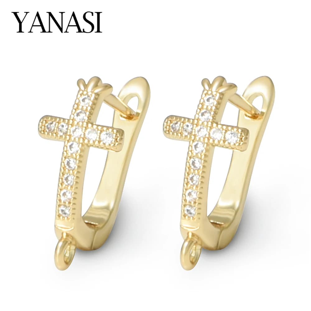 1 Pair 18K Gold/ Rhodium Plated With Zircon Earring Hooks Anti-Allergy Fastener Accessories For Women's Jewelry Earrings Making