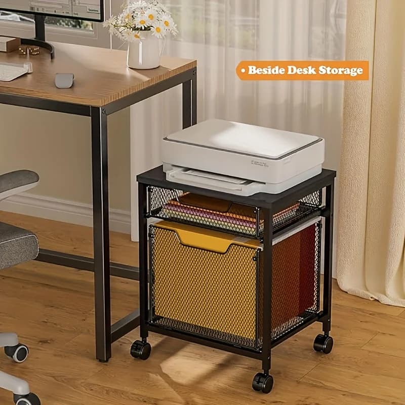 Carrello portadocumenti con ruote, supporto per stampante con cassetto portaoggetti, armadietto con ruote bloccabili, carrello per stampante con cartella appendibile