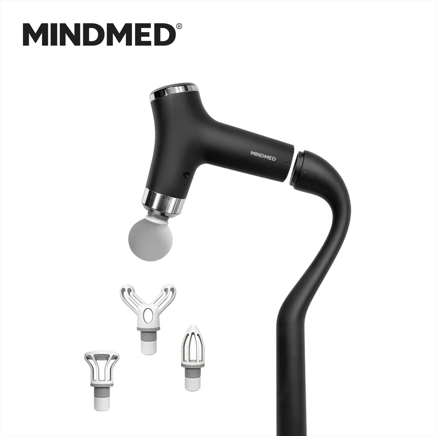MINDMED Pistola Massage with Long Sleeve Staccable, Deep Muscular Massage, Mixer for Back, Collo, Spalle, with 4 Heads