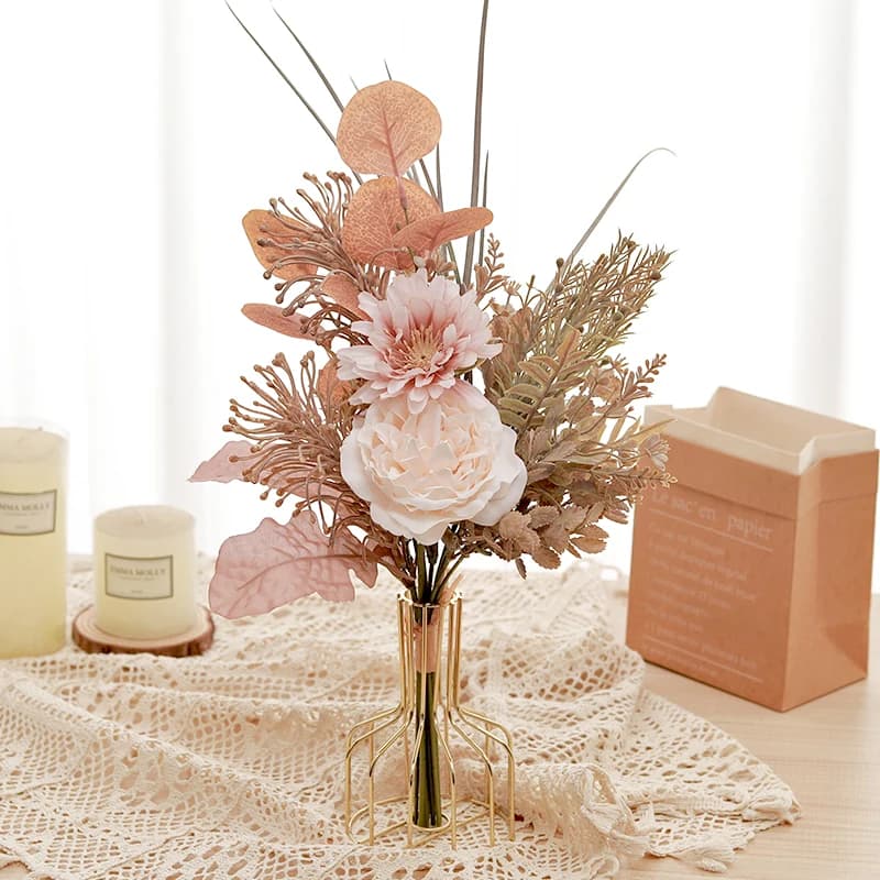 Artificial Flowers Exquisite Pink Peony Reed Bouquet False Home Office Eucalyptus Plant Decoration Christmas Wedding Decoration in Silk DIY