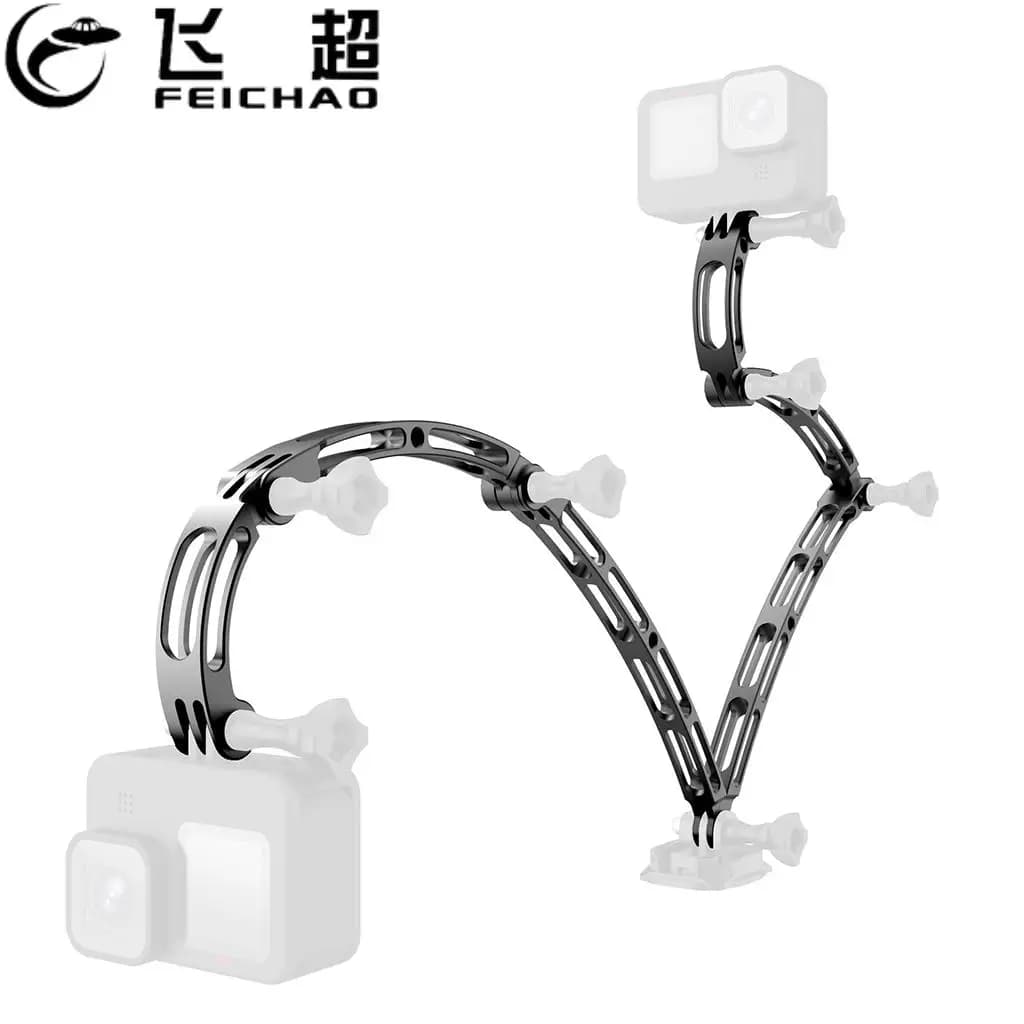 Lega di alluminio 3 vie curvo estensione braccio montaggio casco palo Selfie Stick per GoPro Hero 11 10 9 8 7 per DJI Osmo Action Camera