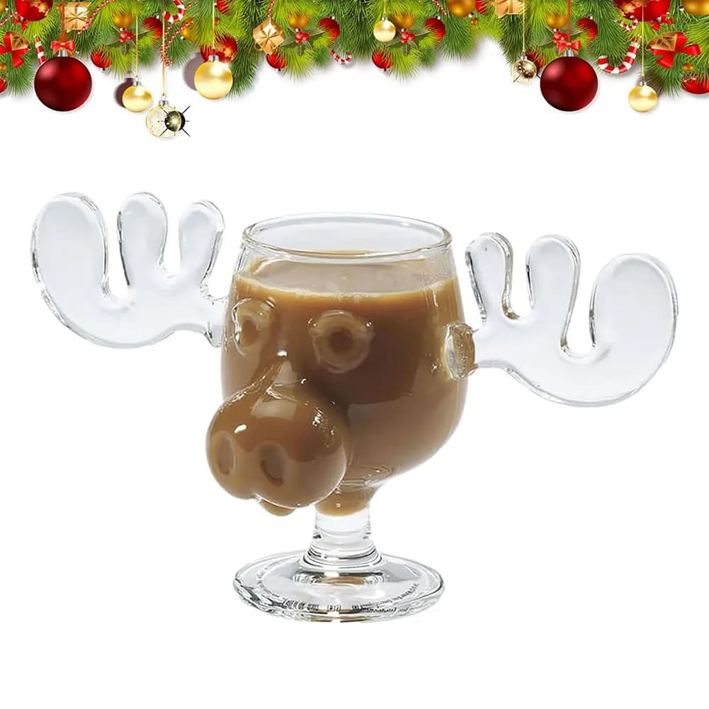 Tazza in Vetro a Forma di Alce Natalizio 8Oz, Bicchiere per Latte o Birra con Testa di Renna, Regalo per Feste Natalizie