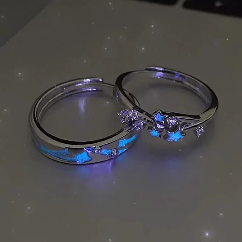 Anello luminoso con stella luminosa blu verde che si illumina al buio Anello a cuore fluorescente Donna Uomo Coppia Anelli per dito Gioielli regolabili