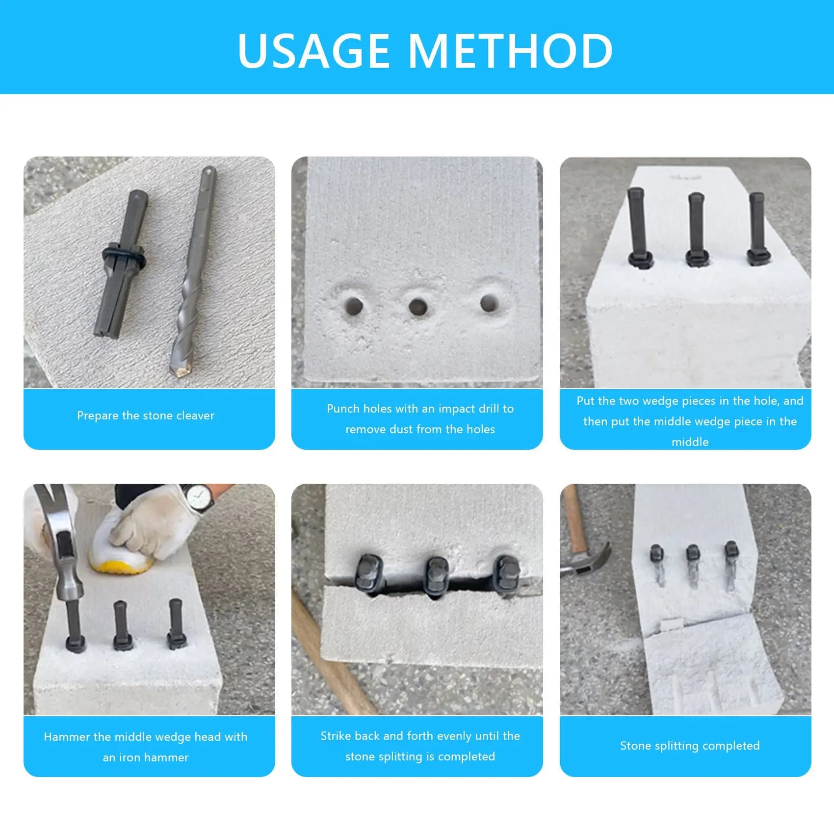 AA05 7 Set 5/8Inch Plug Wedges Feather Shims Concrete Rock Stone Splitter Hand Tools 16Mm