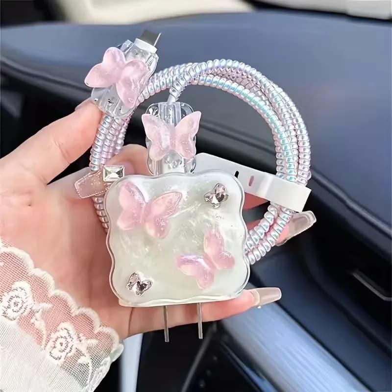 5pcs/1set Butterfly Charger Protective Case For iPhone 18W/20W Fast Charging Cable Data Anti-break Charger Protective Rope