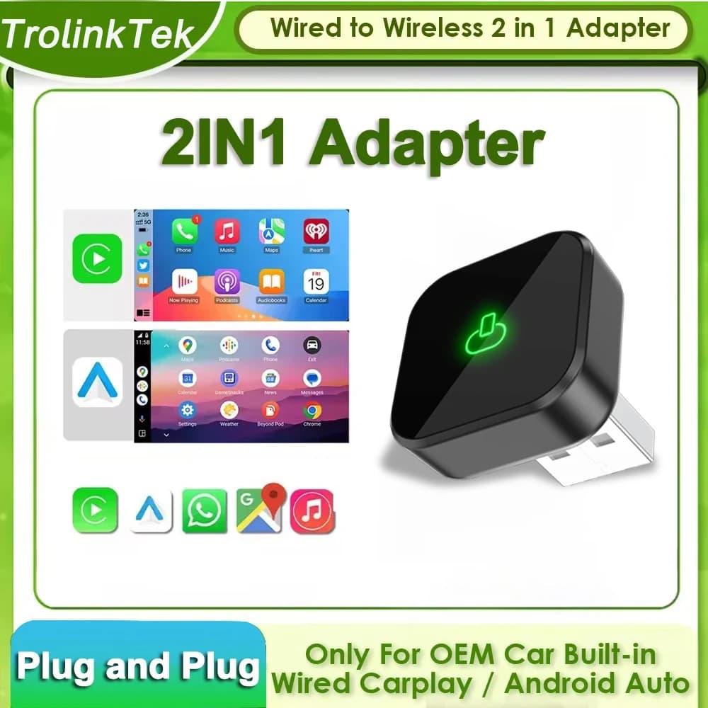 2in1 Wireless Carplay and Android Car Adapter Wireless CarPlay Dongle Mini Box for 99% Auto Plug Play WiFi Smart Dongle