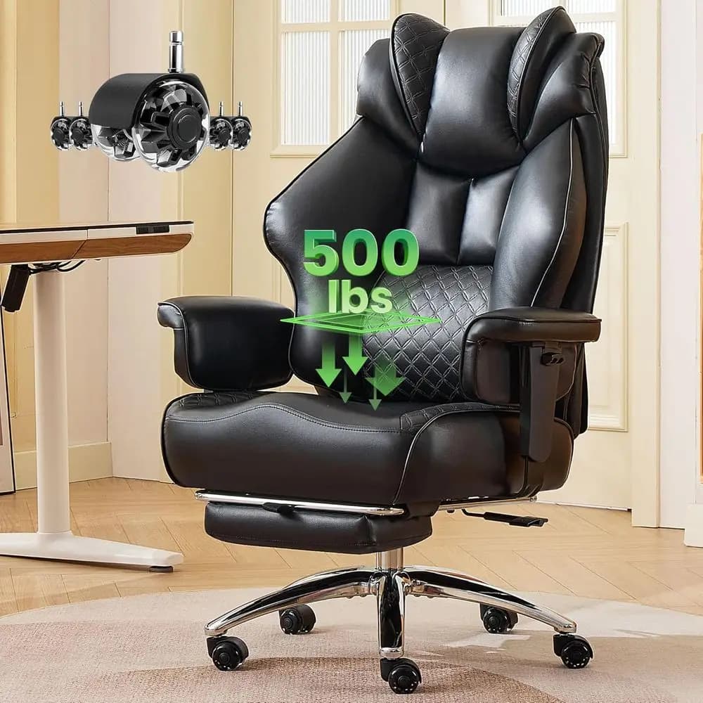 Sedia da ufficio grande e robusta da 500 libbre con supporto lombare regolabile, sedia da gaming ergonomica con seduta extra larga e poggiapiedi, resistente e alta.