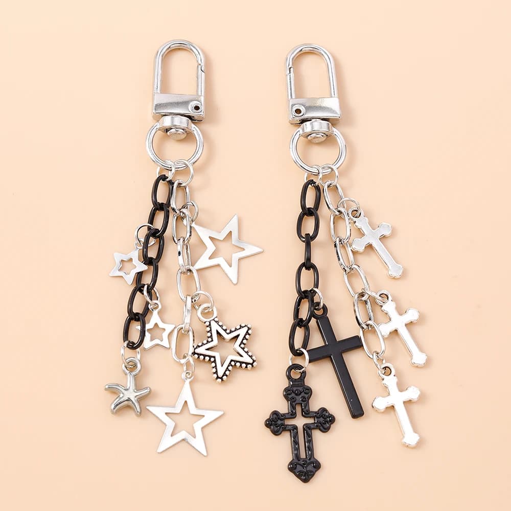 Men's Gothic Alloy Cross Keyring Star Pendants for Decoration Handmade Keychain Gifts DIY