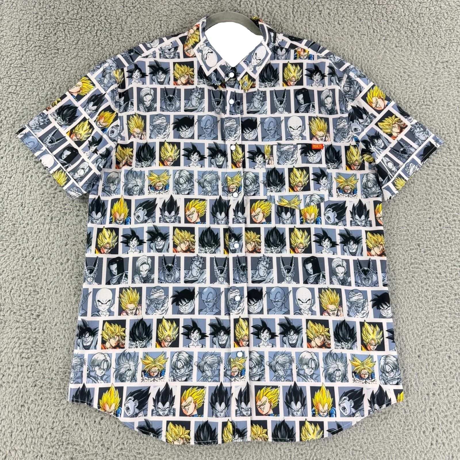 Men's Shirts Dragon Ball Z All Character Grid Print Y2K Hawaiian Oversized Shirt Streetwear Harajuku Short Sleeve Summer Blouse